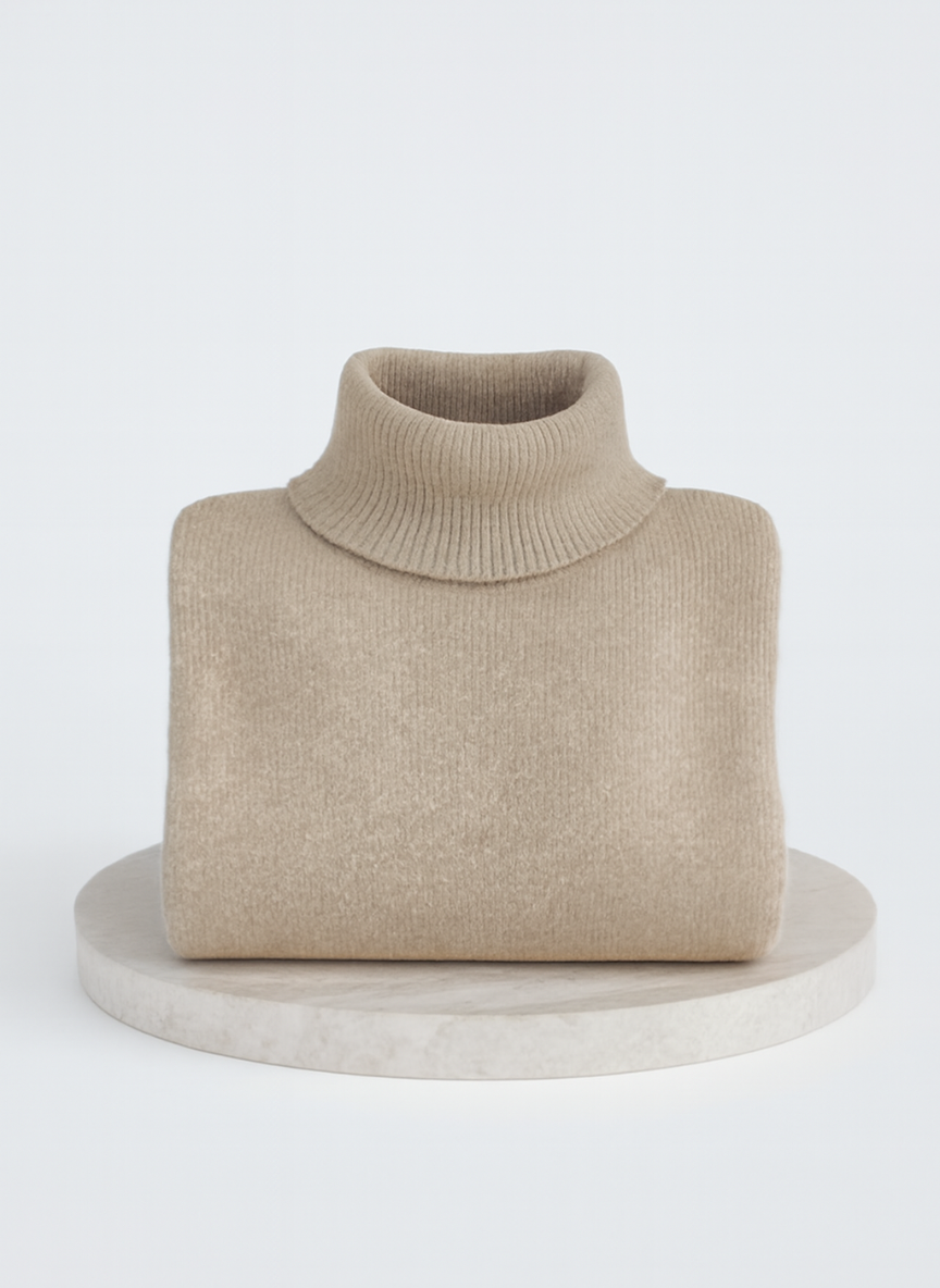 Romara | Women's Oversized Turtleneck Sweater — Draped Asymmetric Hem Pullover in 5 Colors | Westmere