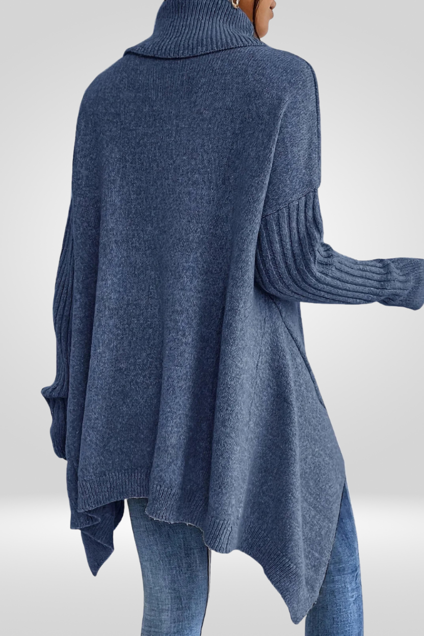 Romara | Women's Oversized Turtleneck Sweater — Draped Asymmetric Hem Pullover in 5 Colors | Westmere