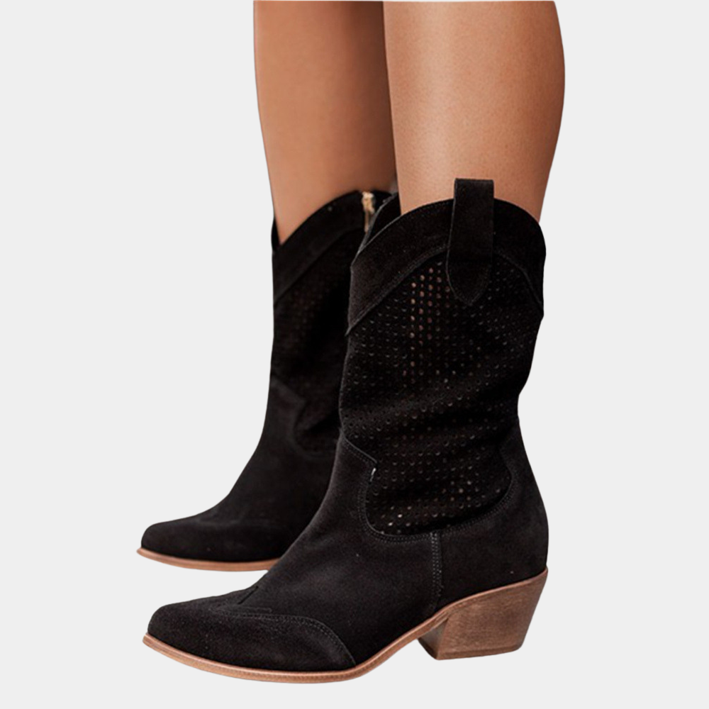 Sofia Womens Western Cowboy Boots with Block Heel in Black