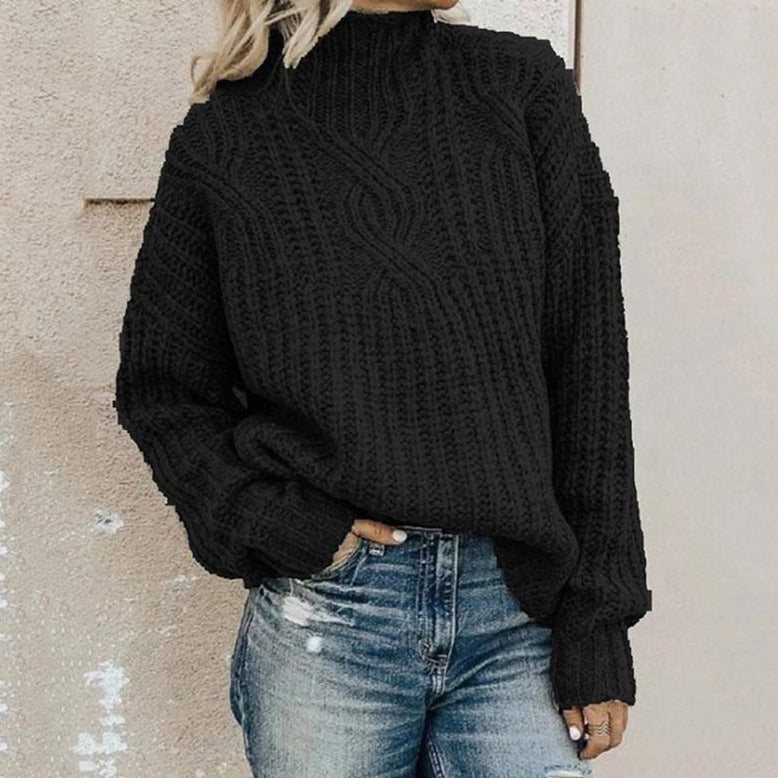 Solvay | Women's Cable-Knit Pullover Sweater — Chunky Mock Neck Layering Piece in 5 Colors | Westmere