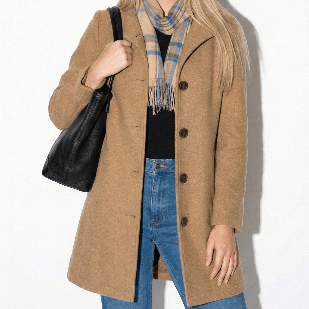 Colleen Womens Button-Front Winter Coat with Clean Lines in Khaki