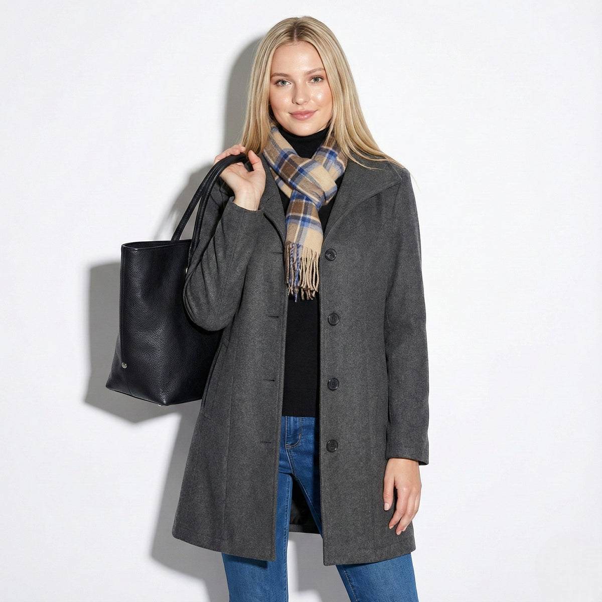 Colleen Womens Button-Front Winter Coat with Clean Lines