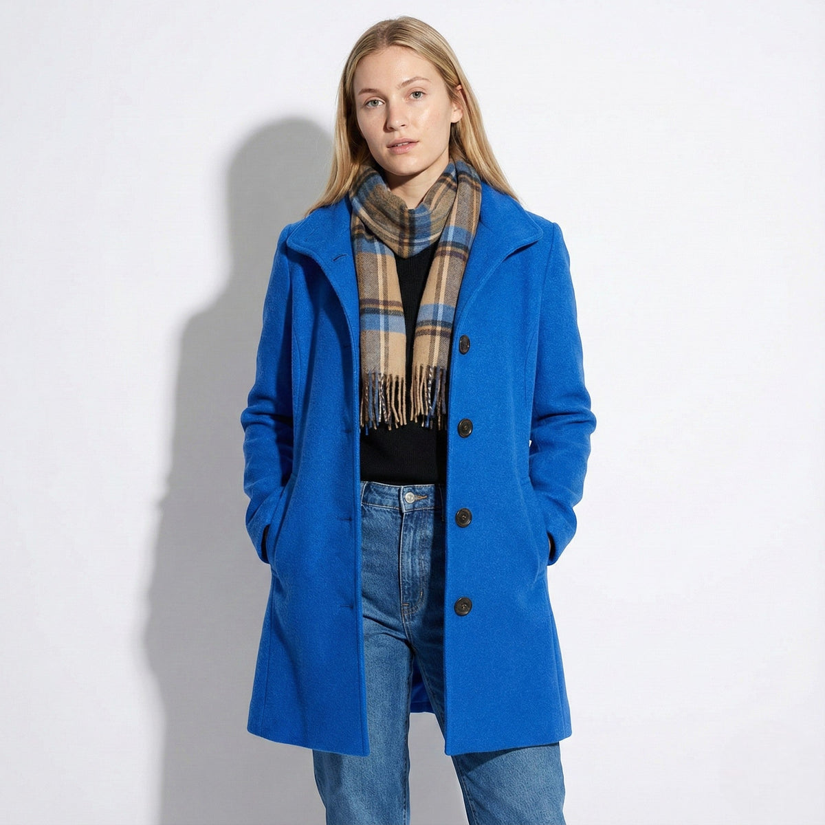Colleen Womens Button-Front Winter Coat with Clean Lines