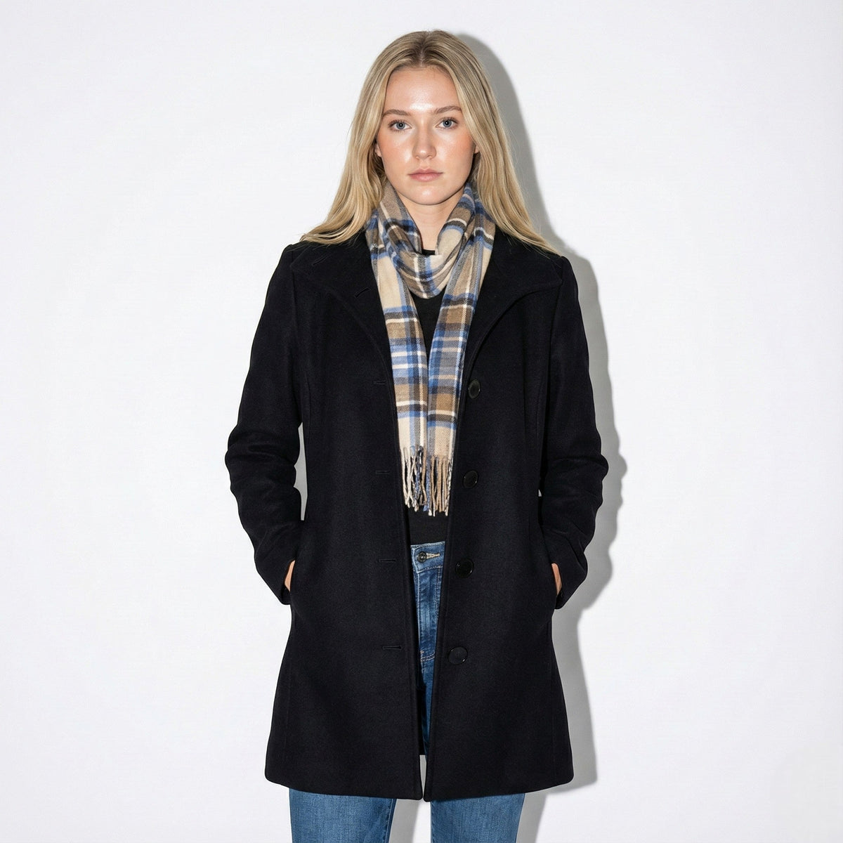 Colleen Womens Button-Front Winter Coat with Clean Lines