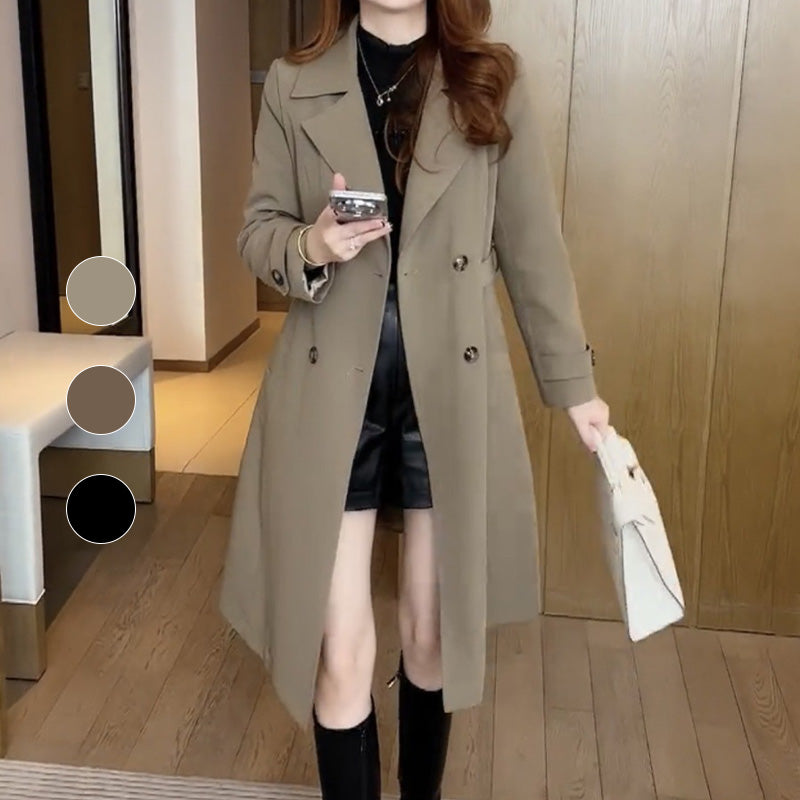 Women's Sophisticated Trench Coat, Belted Waist | Streamlined Silhouette, Layering Cut | Black, Khaki or Brown | M–3XL