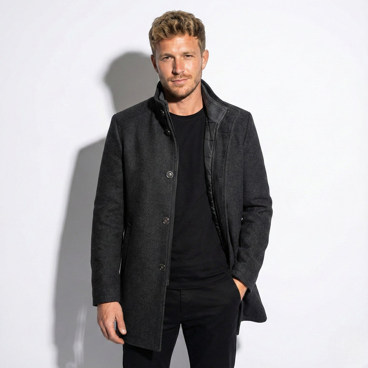 Stellan Mens Winter Jacket with Stand Collar in Gray