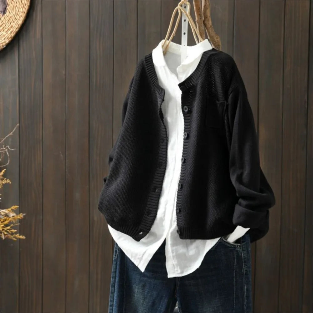 Talmira | Women's Relaxed Fit Knit Cardigan Sweater — Button-Front Layer with Chest Pocket in 8 Colors | Westmere