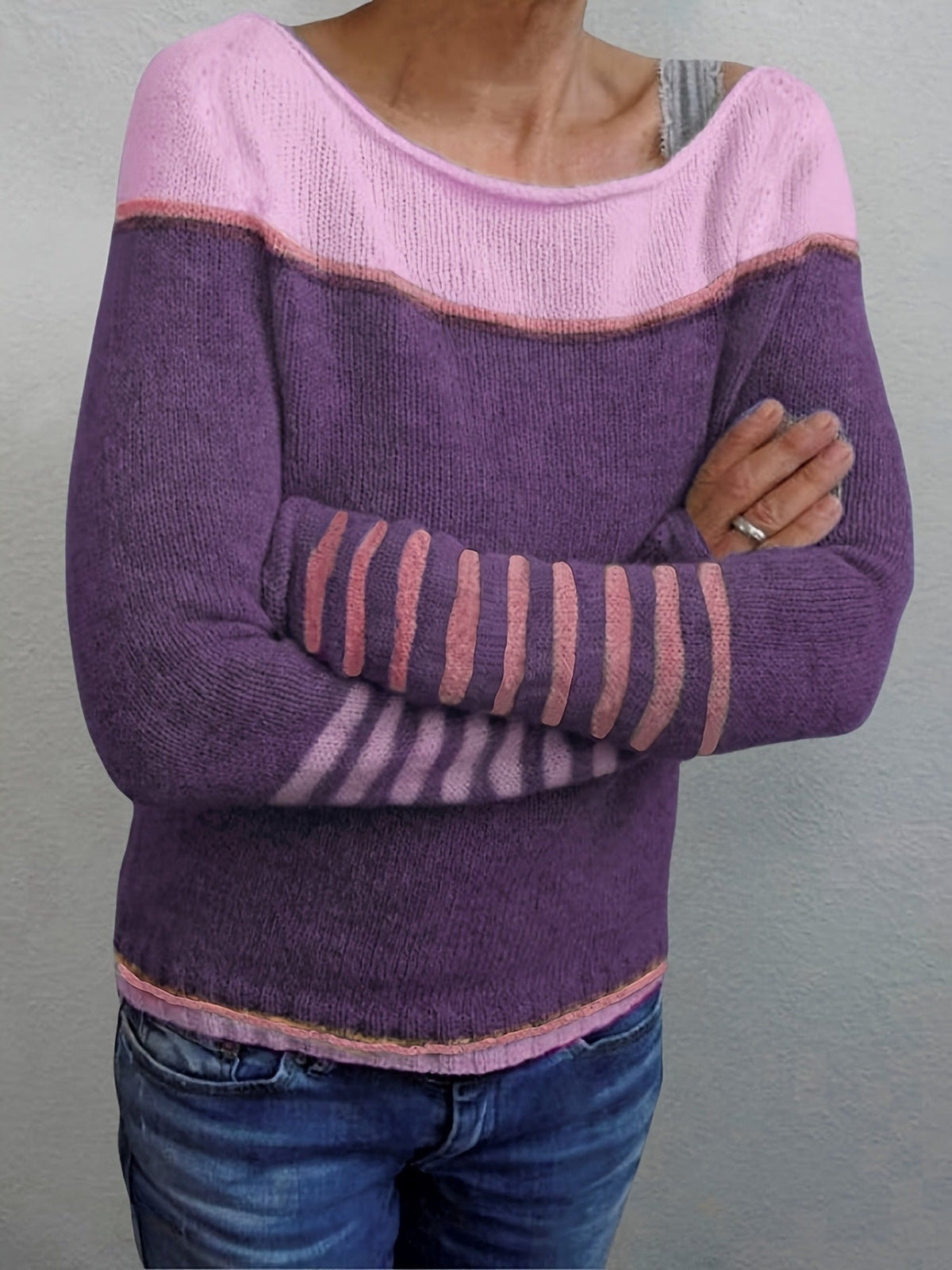 Tavitha | Women's Striped Boat Neck Knit Sweater — Soft Long-Sleeve Pullover with Stripe Cuffs | Westmere