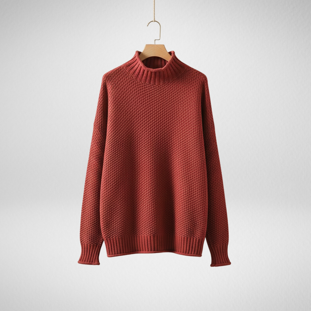 Thalia | Women's Mock Neck Textured Knit Pullover — Waffle-Weave Sweater in 11 Colors | Westmere