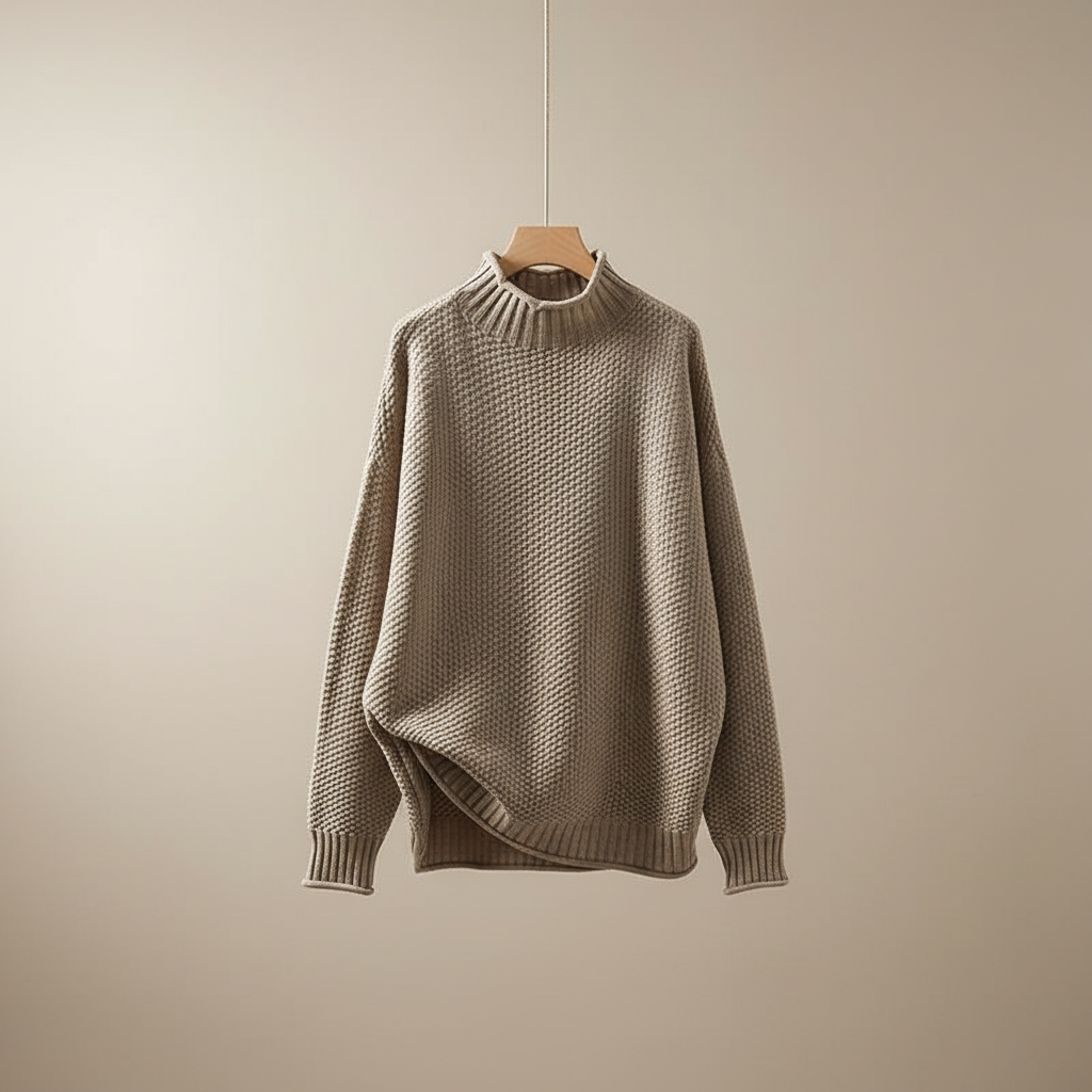 Thalia | Women's Mock Neck Textured Knit Pullover — Waffle-Weave Sweater in 11 Colors | Westmere