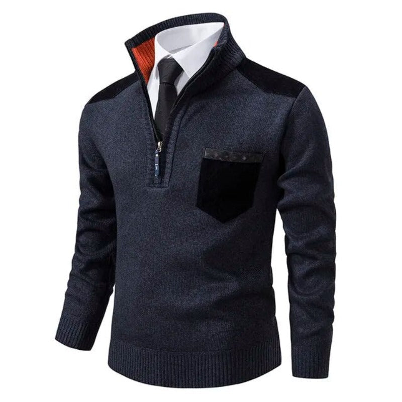 Tiesto Mens Pullover Sweater with Collar and Chest Pocket in Navy