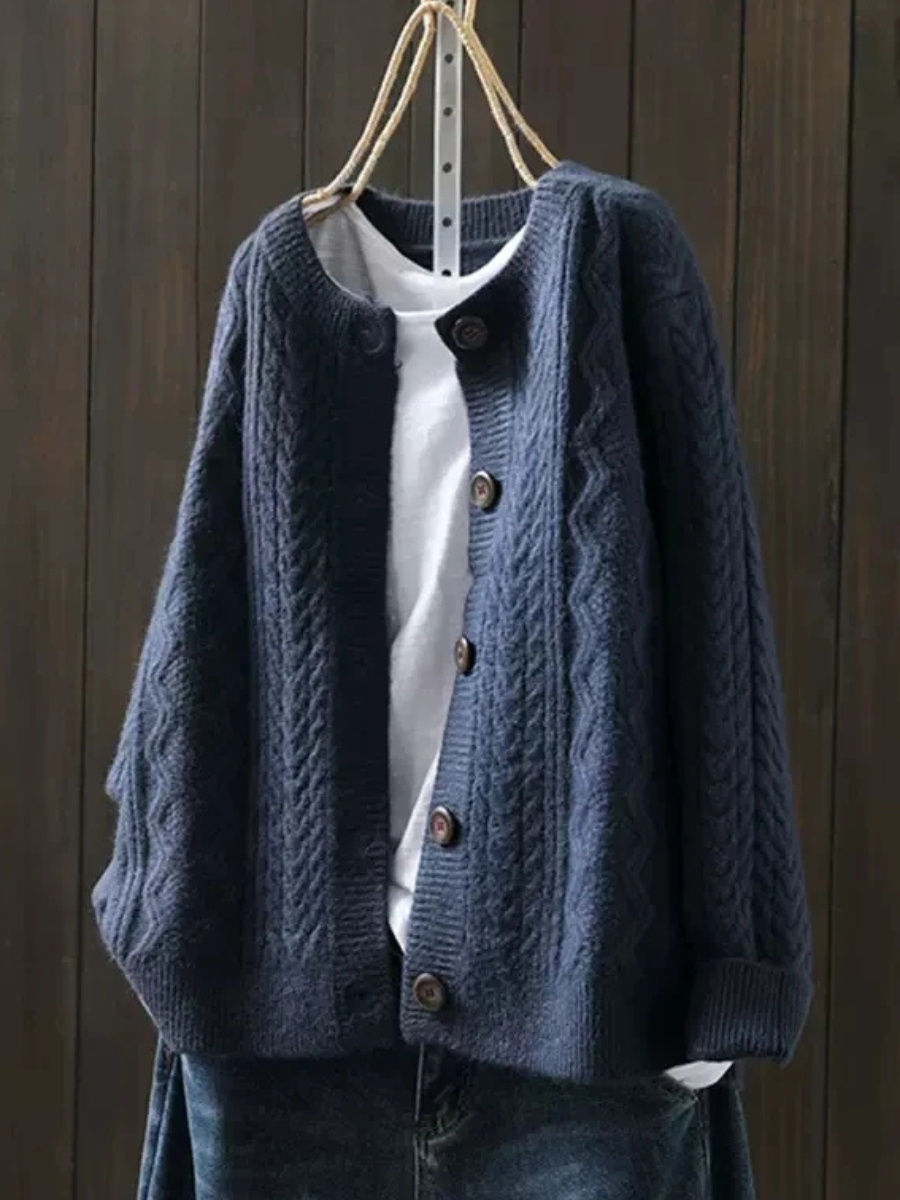 Women's Oversized Cable-Knit Cardigan, Draped Fit | Button-Front, Textured Woven Pattern | 5 Colorways | S–3XL