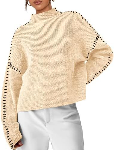 Verity | Women's Oversized Mock Neck Sweater — Chunky Knit with Contrast Whipstitch Trim | Westmere