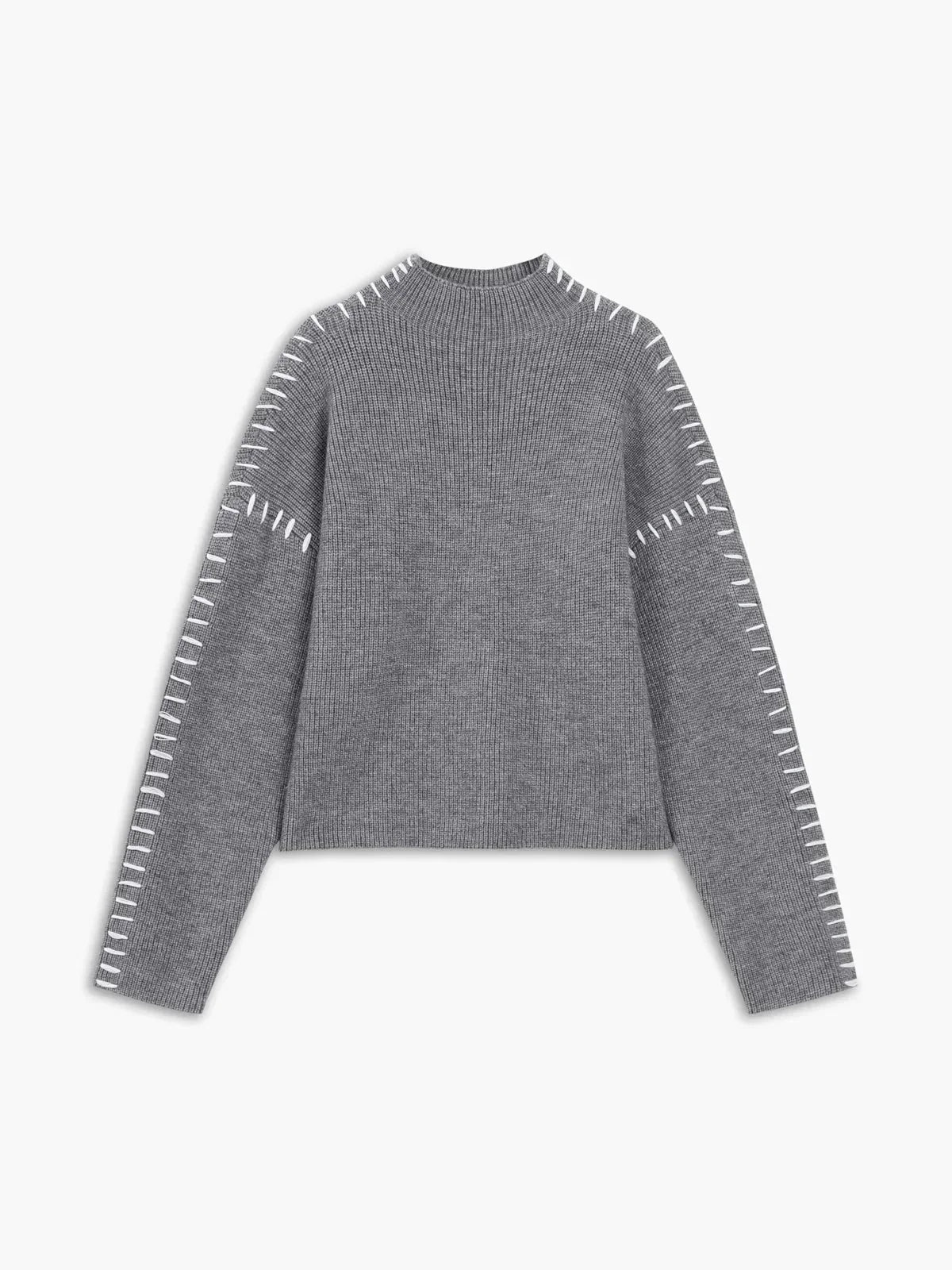 Verity | Women's Oversized Mock Neck Sweater — Chunky Knit with Contrast Whipstitch Trim | Westmere