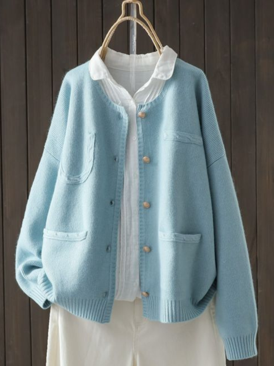 Vimala | Women's Relaxed Fit Knit Cardigan with Pockets — Four-Pocket Round Neck Layer | Westmere