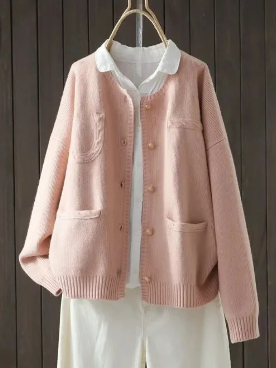 Vimala | Women's Relaxed Fit Knit Cardigan with Pockets — Four-Pocket Round Neck Layer | Westmere
