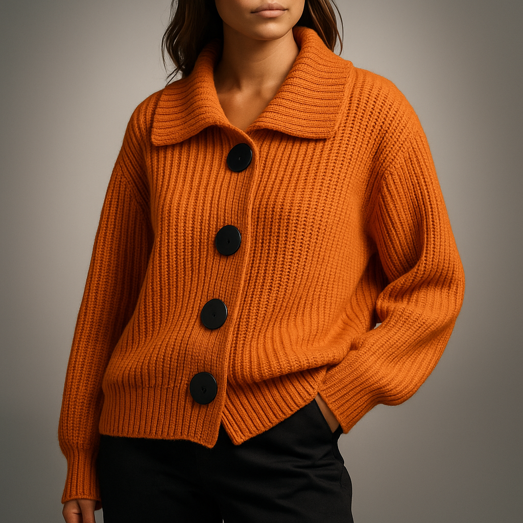 Vrelda | Women's Oversized Button-Front Cardigan — Chunky Ribbed Knit with Spread Collar | Westmere