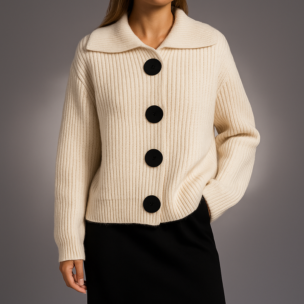 Vrelda | Women's Oversized Button-Front Cardigan — Chunky Ribbed Knit with Spread Collar | Westmere