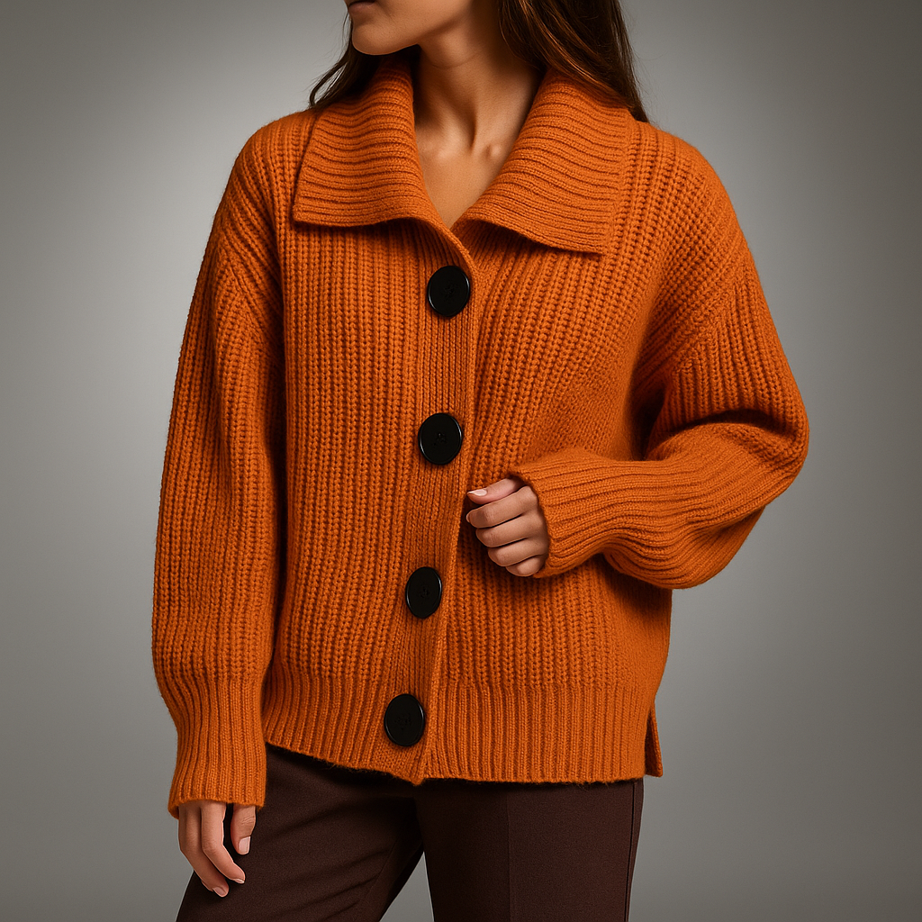 Vrelda | Women's Oversized Button-Front Cardigan — Chunky Ribbed Knit with Spread Collar | Westmere