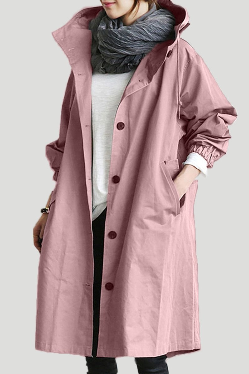 Mary Womens Hooded Waterproof Rain Trench Coat in Pink
