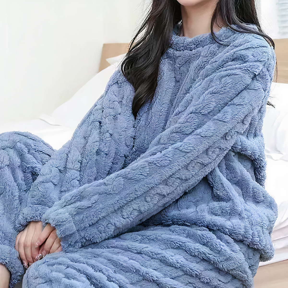 Mandy Womens Fleece Pajama Set, Warm Sleepwear in Blue