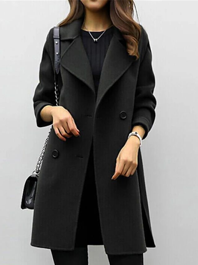 Mette Womens Double-Breasted Coat, Wool Blend in Black