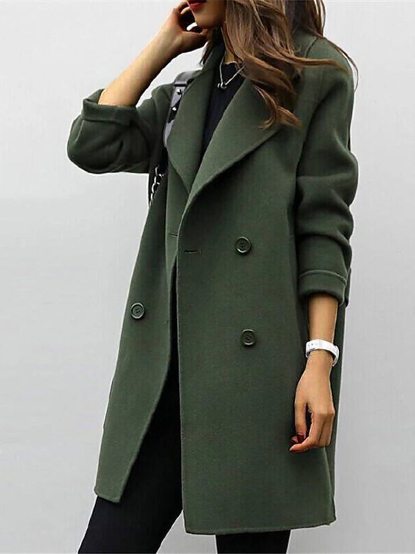 Mette Womens Double-Breasted Coat, Wool Blend in Army Green