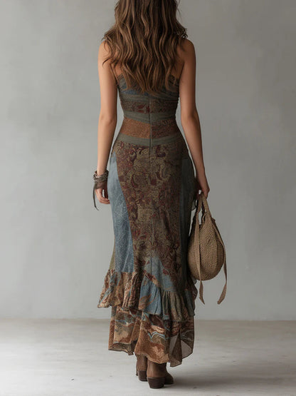 Karina™ | Asymmetrical long dress with ethnic print