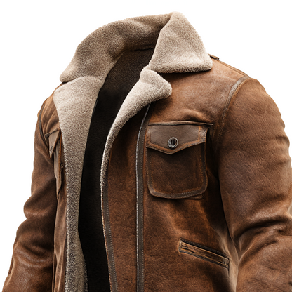 Gio™ | Vintage Brown PU Leather Jacket with Faux Fur Lining