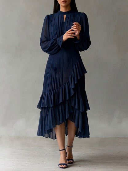 Missy™ | Elegant pleated midi dress with ruffles