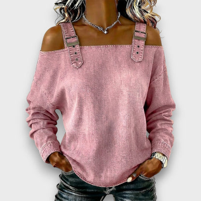 Elama™ – Off-Shoulder Denim Top