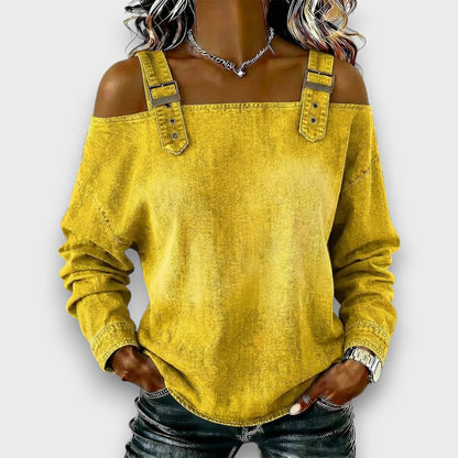 Elama™ – Off-Shoulder Denim Top