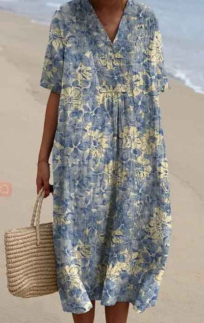 Margaret™ | Vibrant Floral Garden Print Flowy Dress