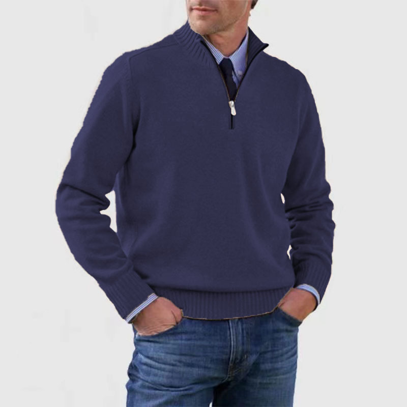 Lucien Mens Half-Zip Knit Sweater, Classic Fit in Navy