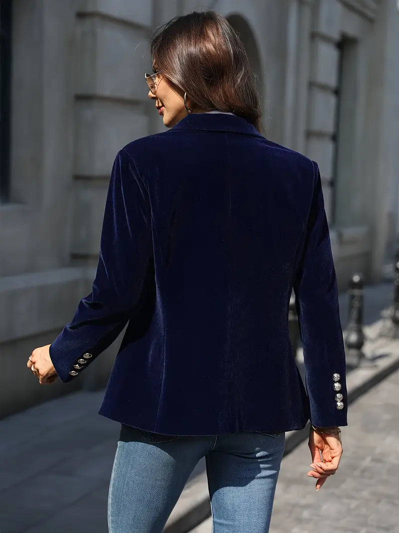 Women's Velvet Blazer, Figure-Flattering Cut | Plush Soft-Touch Fabric, Subtle Sheen | Black, Blue, Green or Red | S–2XL