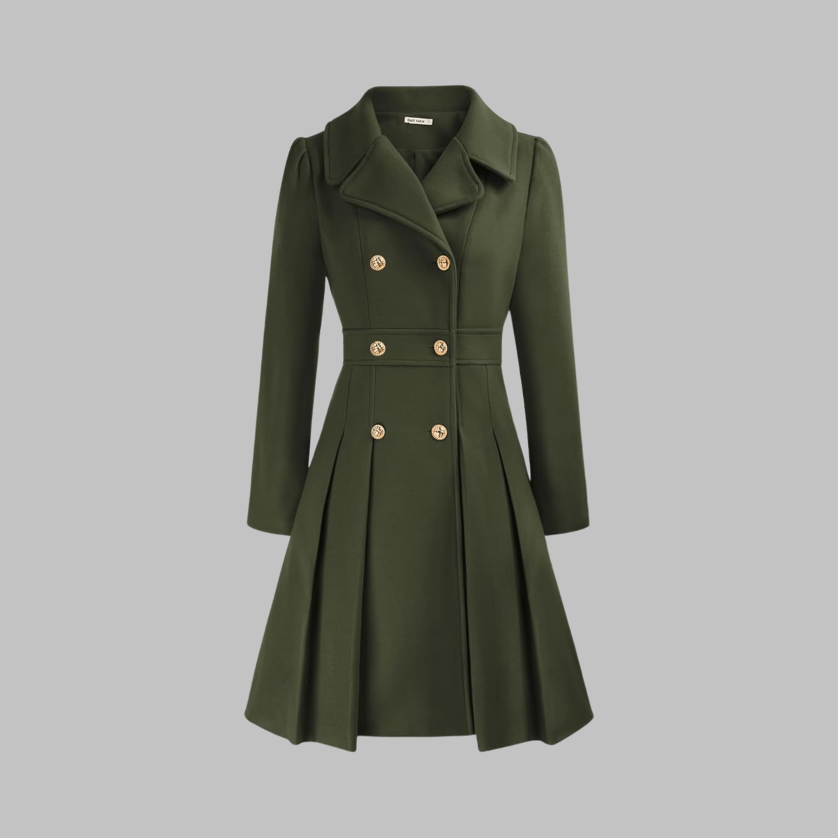 Dami Womens Double Button Coat with Long Sleeves in Army Green