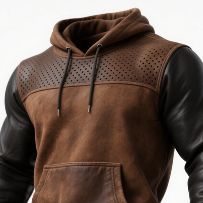 Jacob - Brown Leather Hoodie with Perforated Details