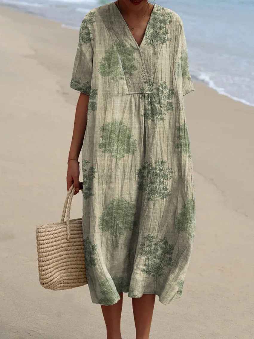 Briza™ - Women's Vintage Floral Art Print Flowy Casual Dress