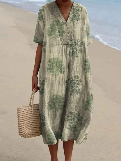 Briza™ - Women's Vintage Floral Art Print Flowy Casual Dress