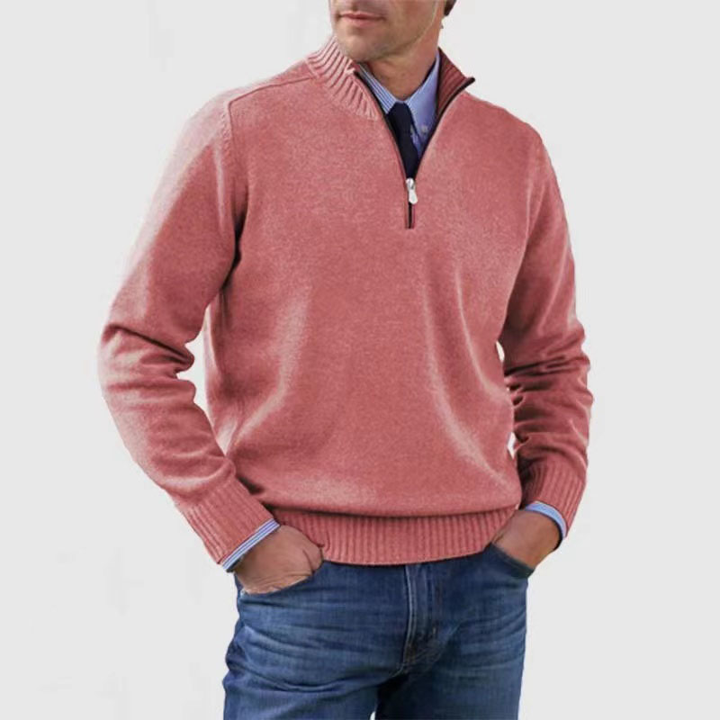 Lucien Mens Half-Zip Knit Sweater, Classic Fit in Pink