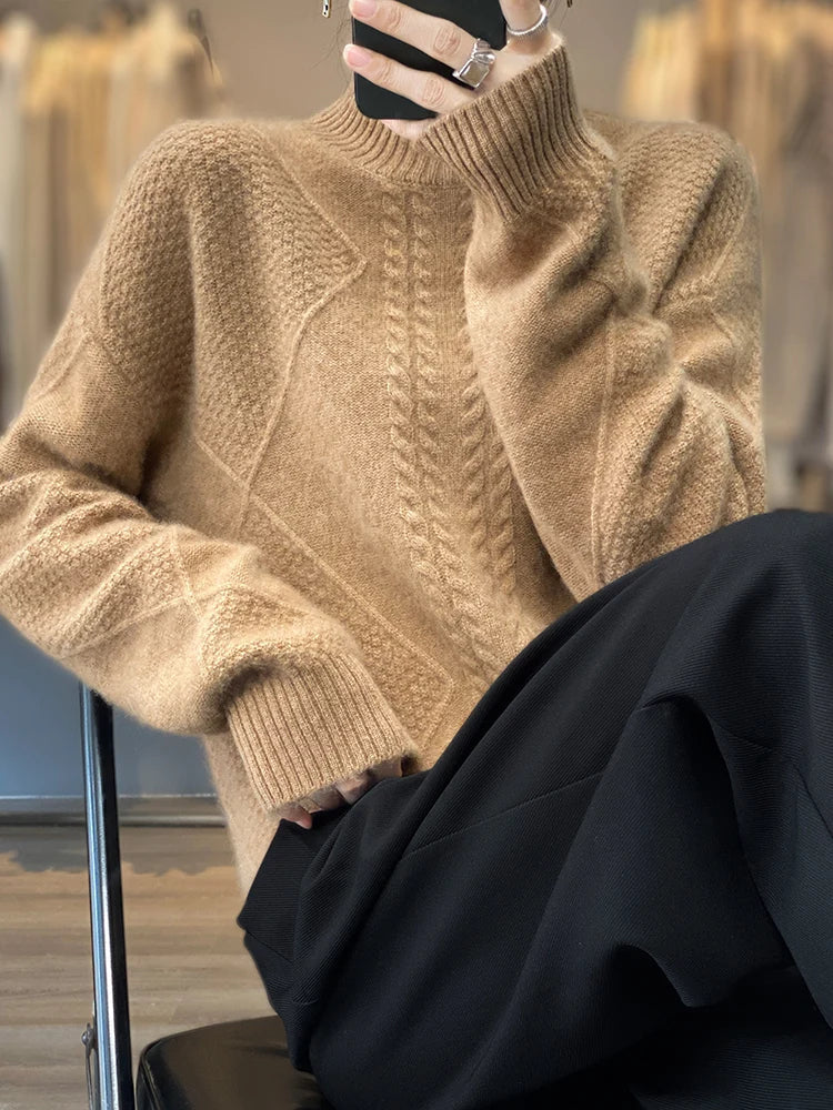 Ellis Womens Cashmere Turtleneck Sweater, Cable Knit