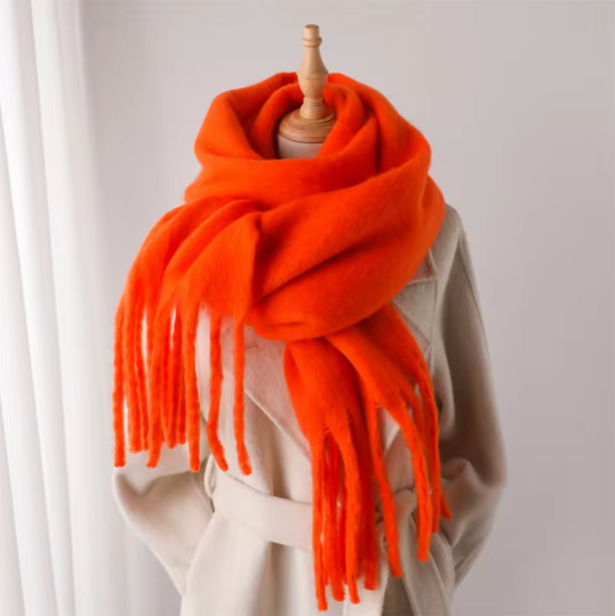 Elyra Womens Pashmina Scarf with Long Tassels in Orange