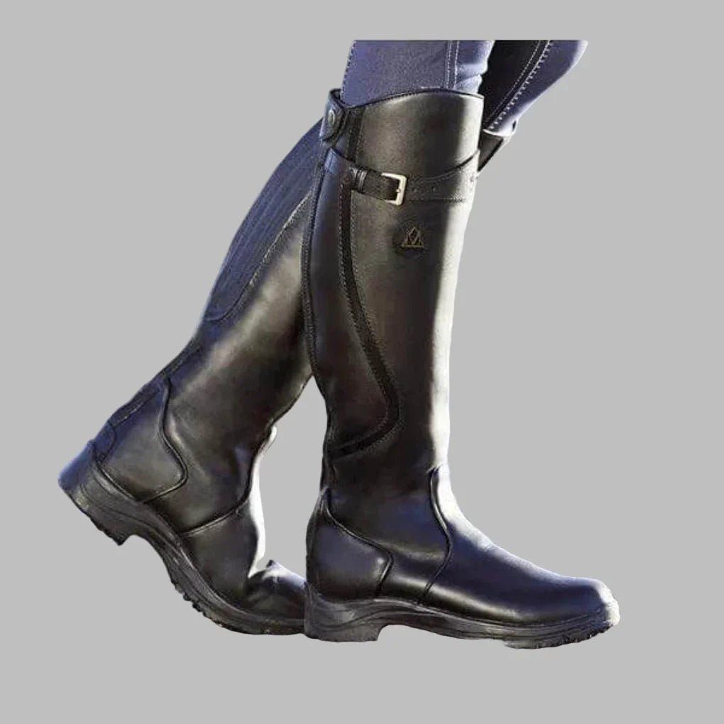 Jacqueline Womens Leather Boots with Cushioned Footbed in Black