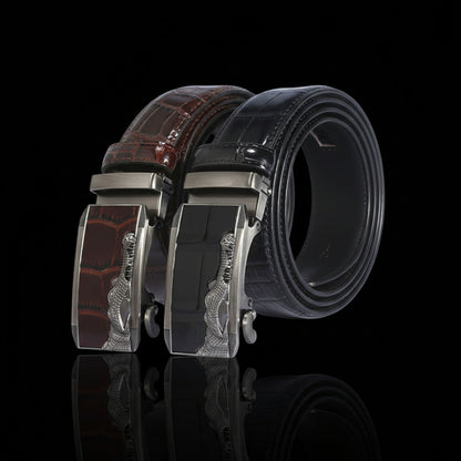Sinclair™ | Men’s Crocodile Pattern Leather Belt – Automatic Buckle