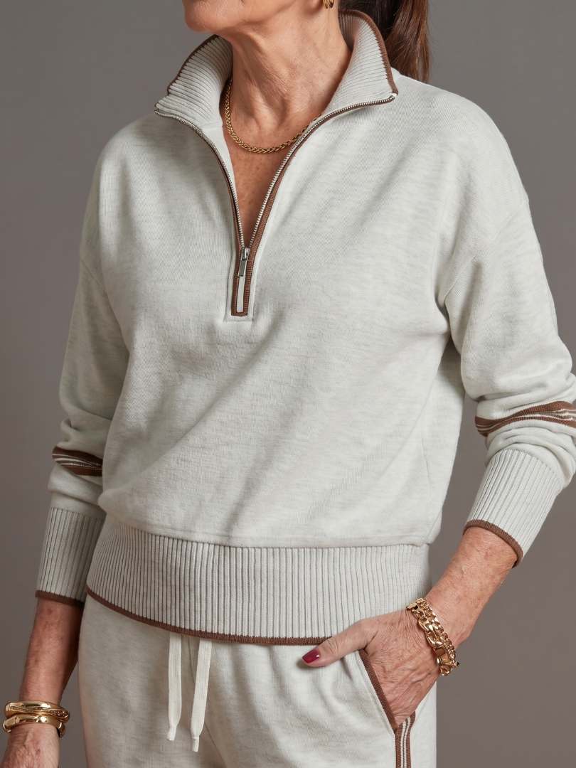 Rain Womens Knit Pants Set with Zip Neck Top