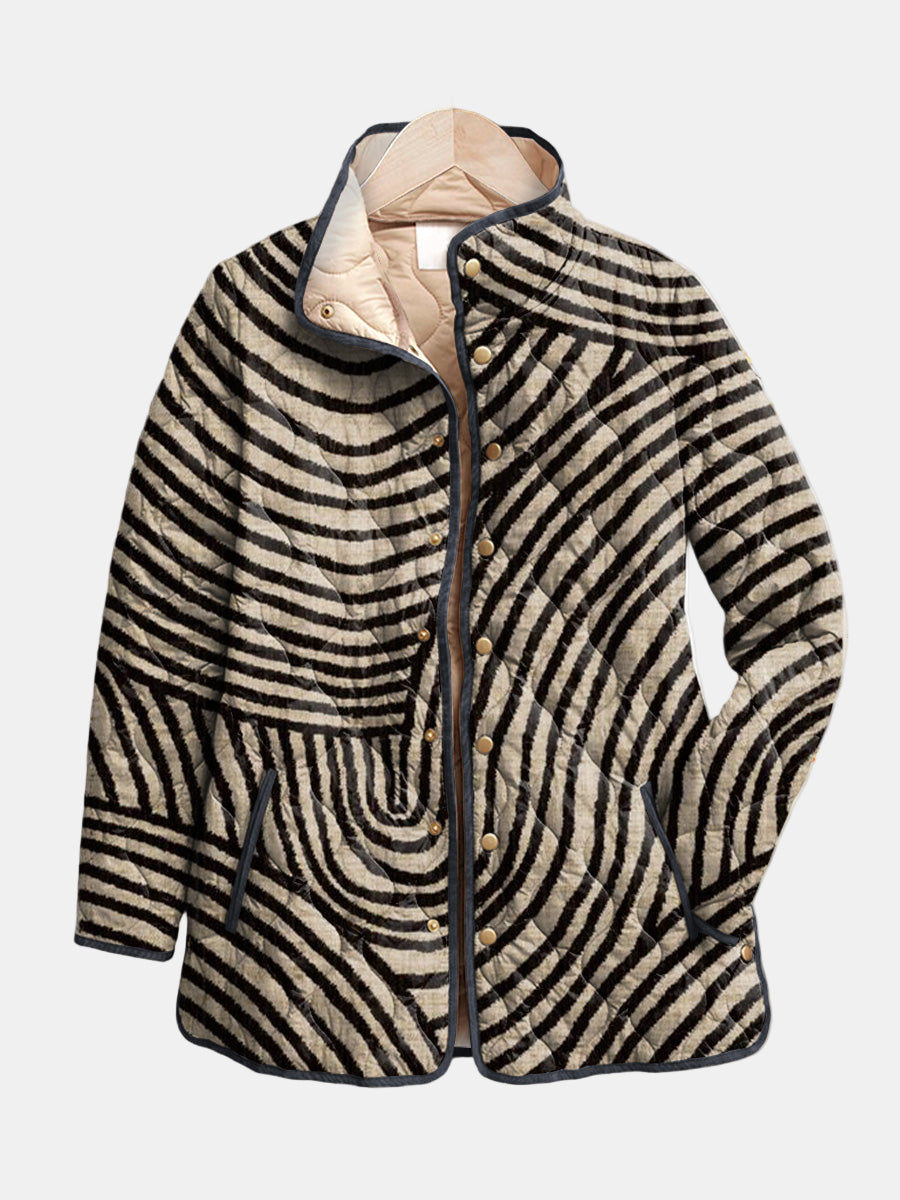Women's Retro Circle Print Quilted Jacket | Hand-Drawn Motifs, Relaxed Insulated Fit | Multicolor | S–3XL