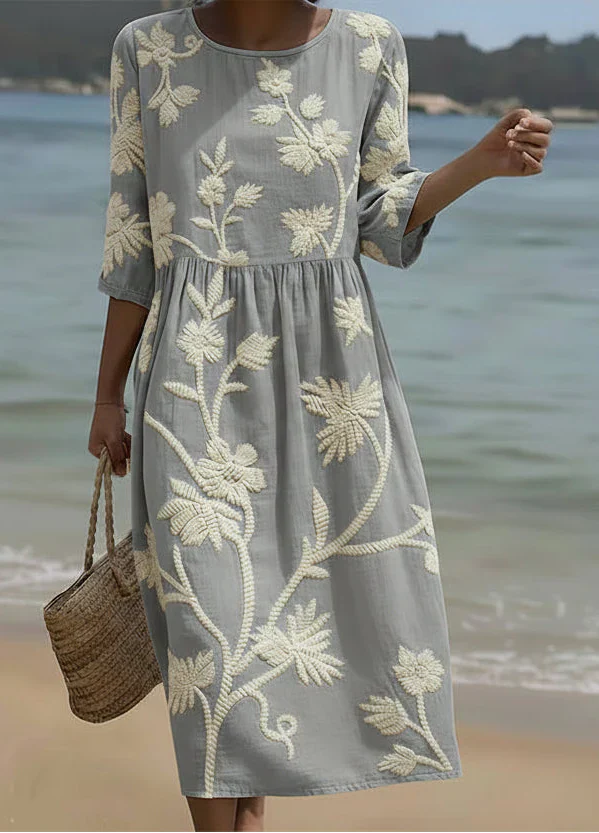 Fiora™ | Plant & Flower Print Midi Dress