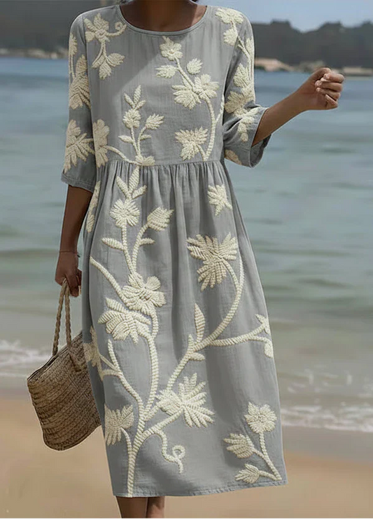 Fiora™ | Plant & Flower Print Midi Dress