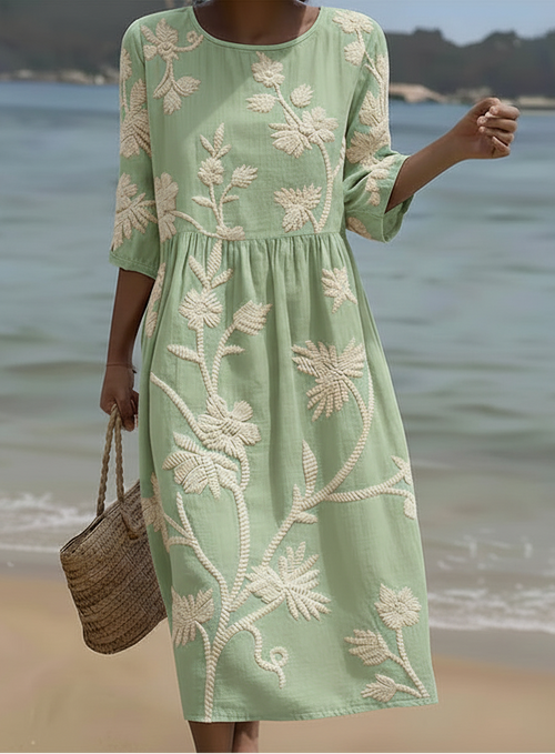Mirellia™ | Plant & Flower Print Midi Dress