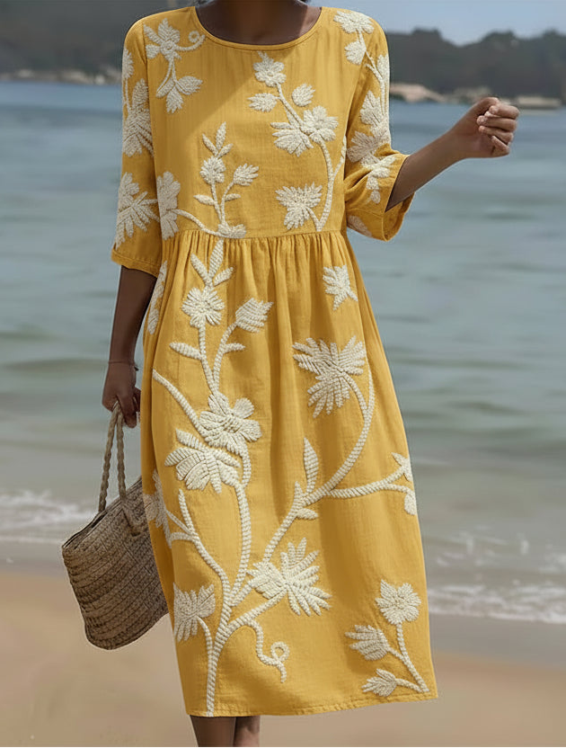 Lunavera™ | Plant & Flower Print Midi Dress